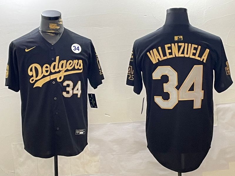 Men Los Angeles Dodgers #34 Valenzuela Black Gold Game 2024 Nike MLB Jersey style 12021->los angeles dodgers->MLB Jersey